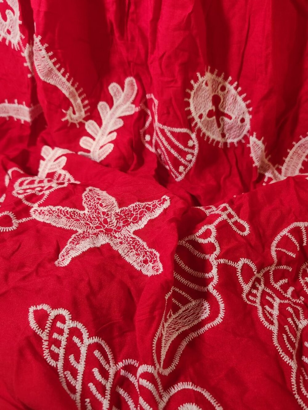 Laffaire Los Angeles Red Rayon Sea Shell Embroidered Maxi Skirt Women's Size M - Picture 6 of 11